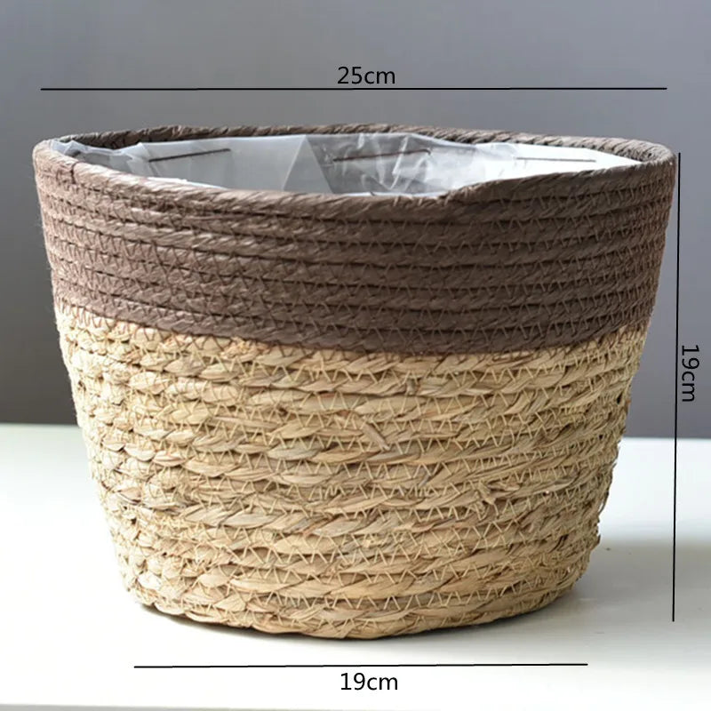 Woven Straw Plant Pot Cover Basket for Indoor &amp; Outdoor Plants