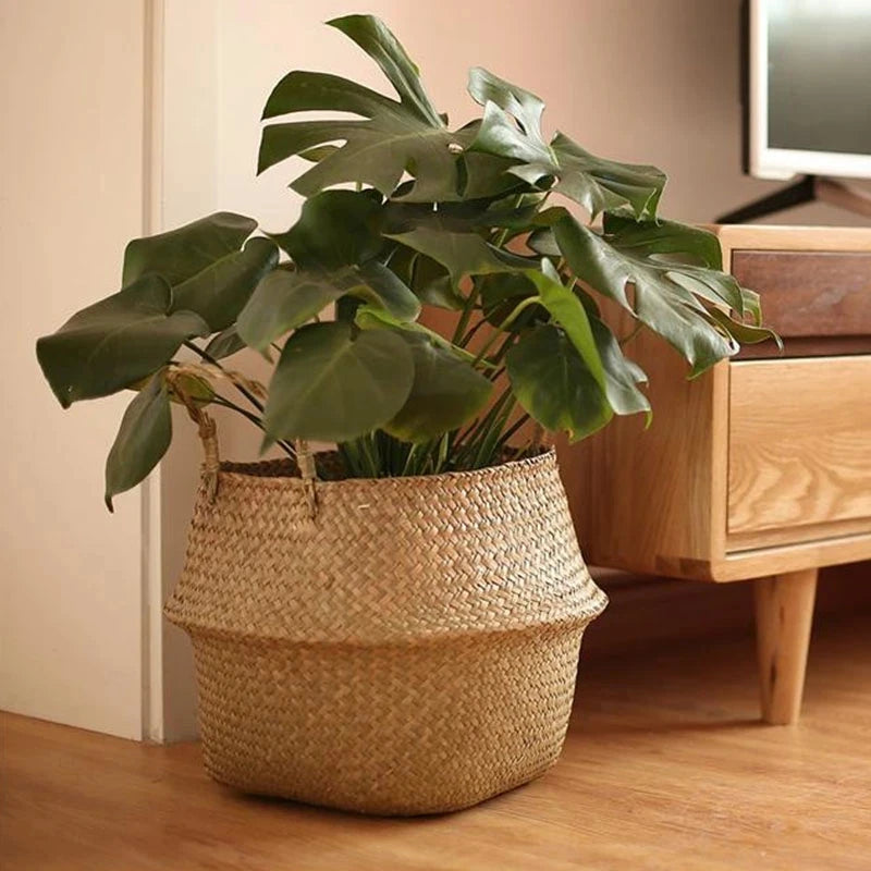 Woven Straw Plant Pot Cover Basket for Indoor &amp; Outdoor Plants