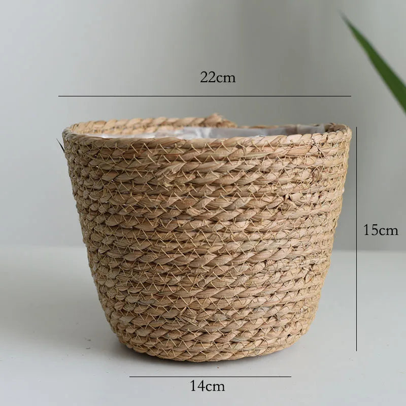 Woven Straw Plant Pot Cover Basket for Indoor &amp; Outdoor Plants