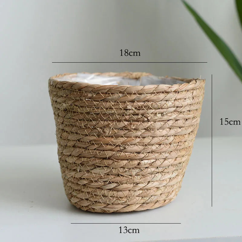 Woven Straw Plant Pot Cover Basket for Indoor &amp; Outdoor Plants
