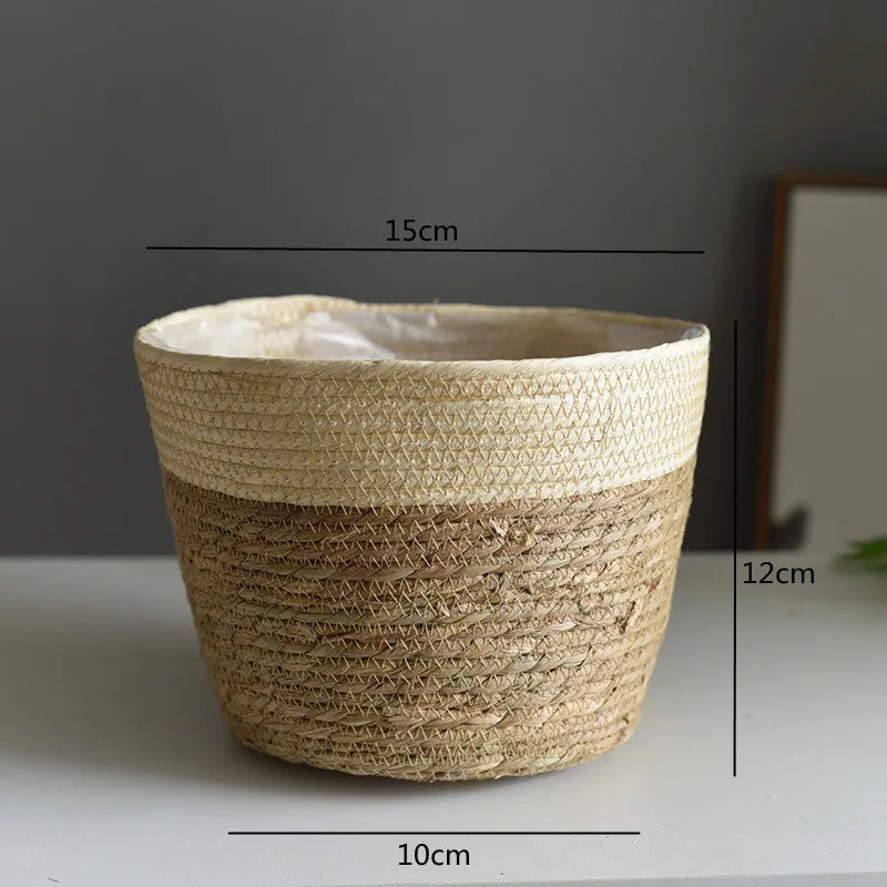 Woven Straw Plant Pot Cover Basket for Indoor &amp; Outdoor Plants