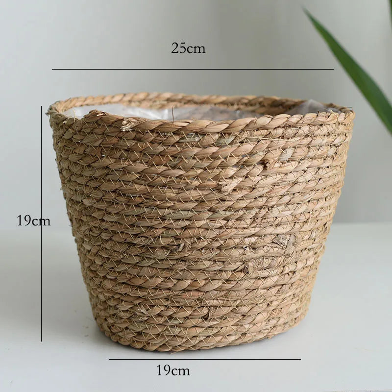 Woven Straw Plant Pot Cover Basket for Indoor &amp; Outdoor Plants