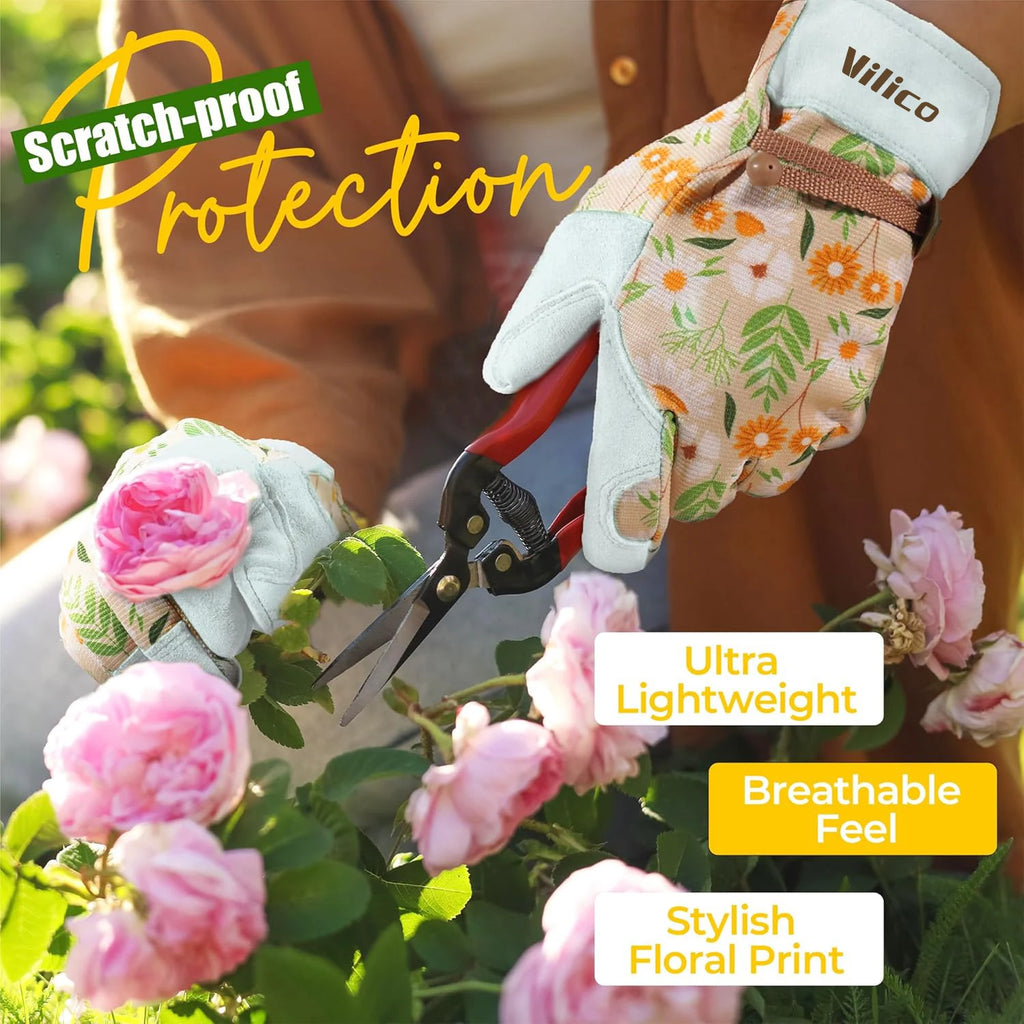 Thorn-Proof Leather Gardening Gloves for Pruning &amp; Weeding