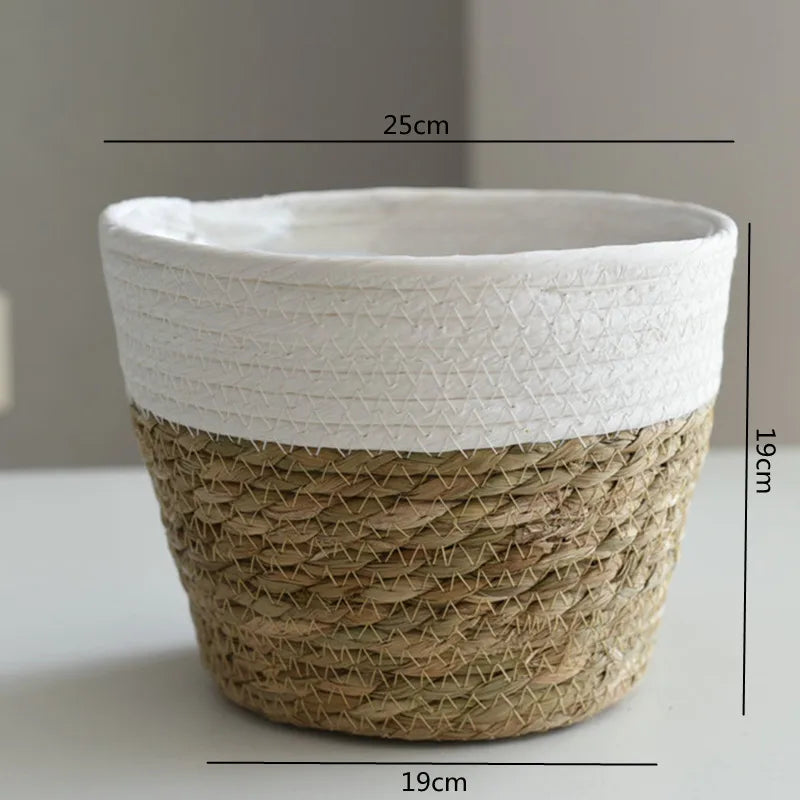 Woven Straw Plant Pot Cover Basket for Indoor &amp; Outdoor Plants