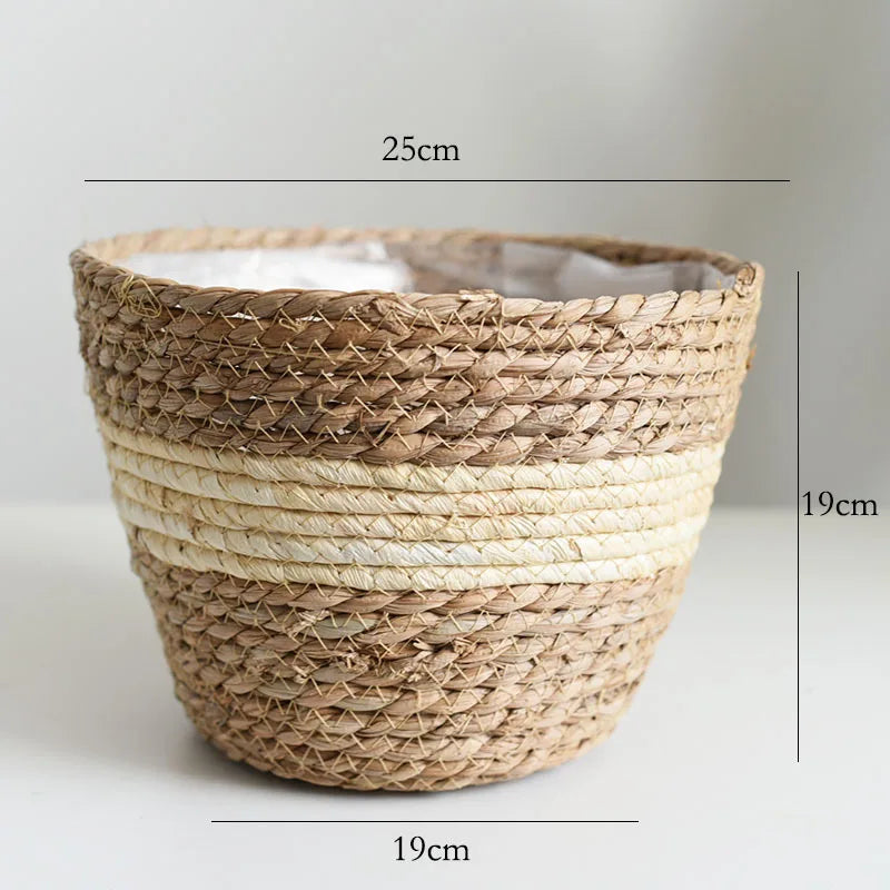 Woven Straw Plant Pot Cover Basket for Indoor &amp; Outdoor Plants