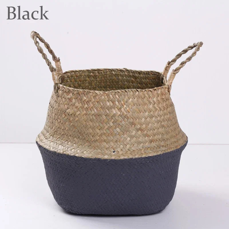 Handwoven Straw Plant Pot Basket for Indoor &amp; Outdoor Decor