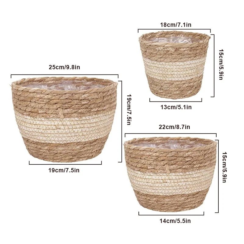 Woven Straw Plant Pot Cover Basket for Indoor &amp; Outdoor Plants