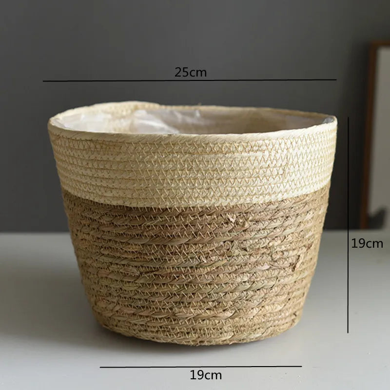 Woven Straw Plant Pot Cover Basket for Indoor &amp; Outdoor Plants