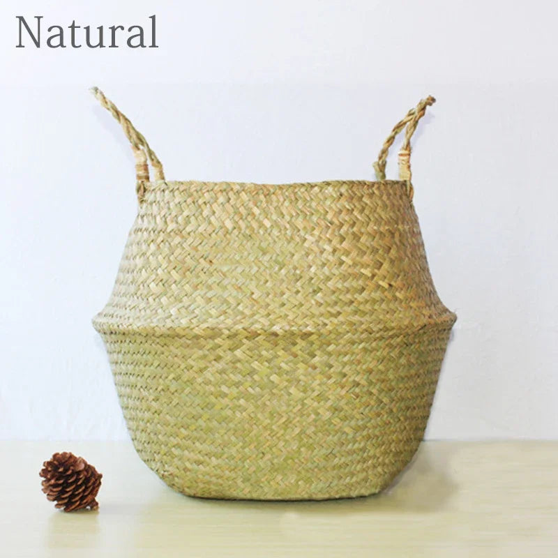 Handwoven Straw Plant Pot Basket for Indoor &amp; Outdoor Decor