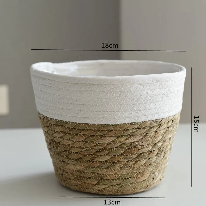 Woven Straw Plant Pot Cover Basket for Indoor &amp; Outdoor Plants