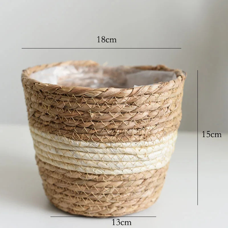 Woven Straw Plant Pot Cover Basket for Indoor &amp; Outdoor Plants