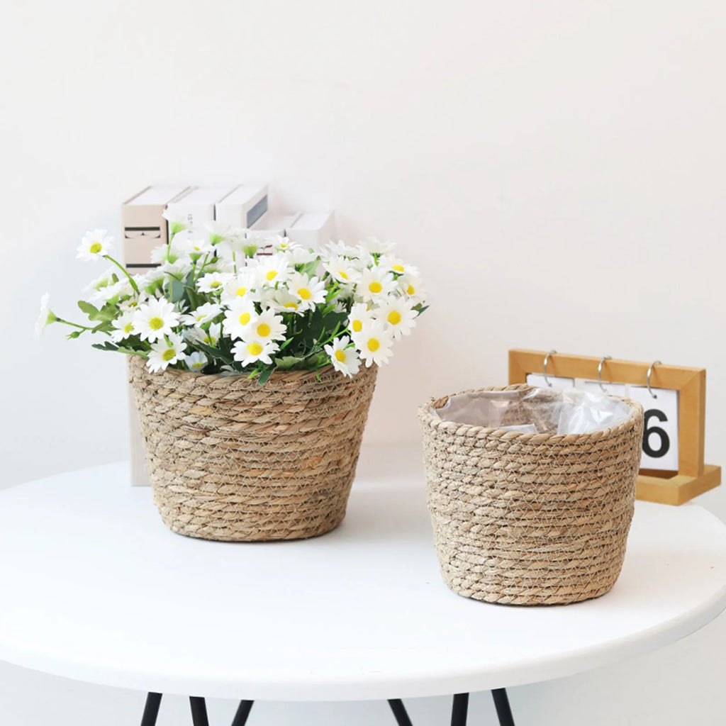 Woven Straw Plant Pot Cover Basket for Indoor &amp; Outdoor Plants
