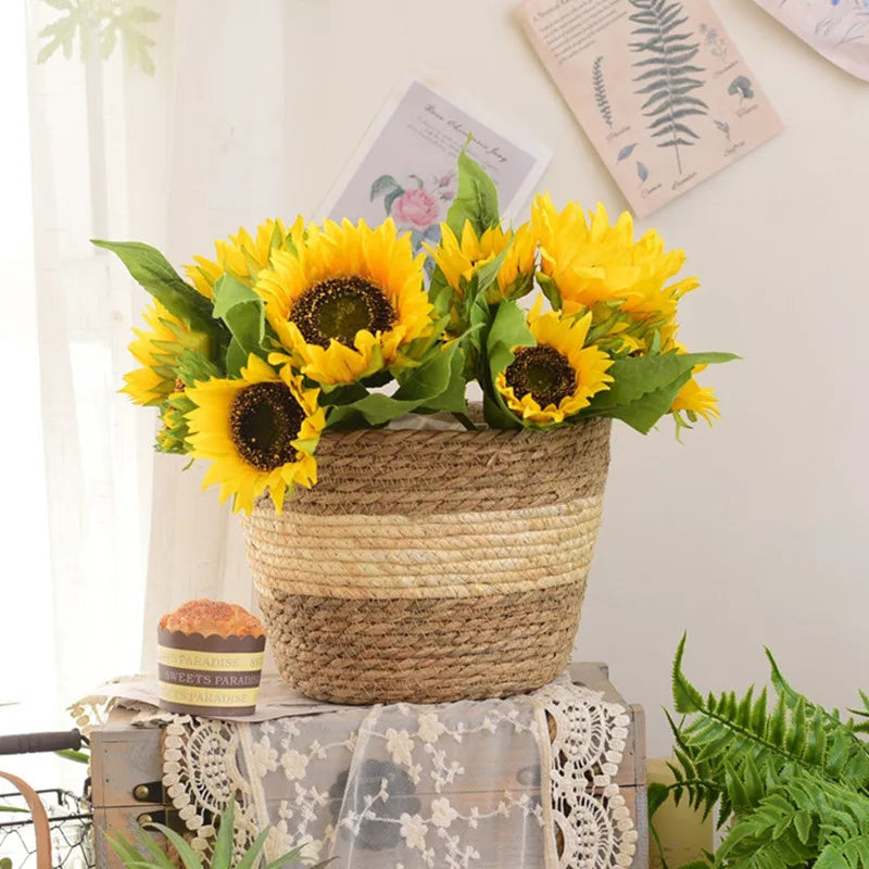 Woven Straw Plant Pot Cover Basket for Indoor &amp; Outdoor Plants