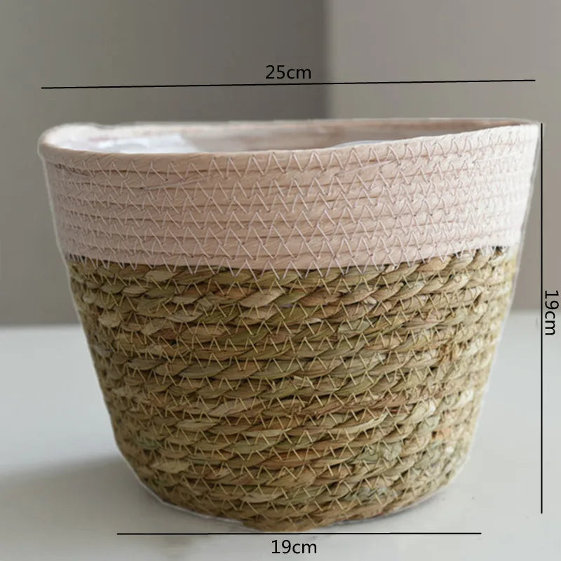 Woven Straw Plant Pot Cover Basket for Indoor &amp; Outdoor Plants