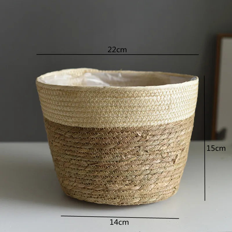 Woven Straw Plant Pot Cover Basket for Indoor &amp; Outdoor Plants