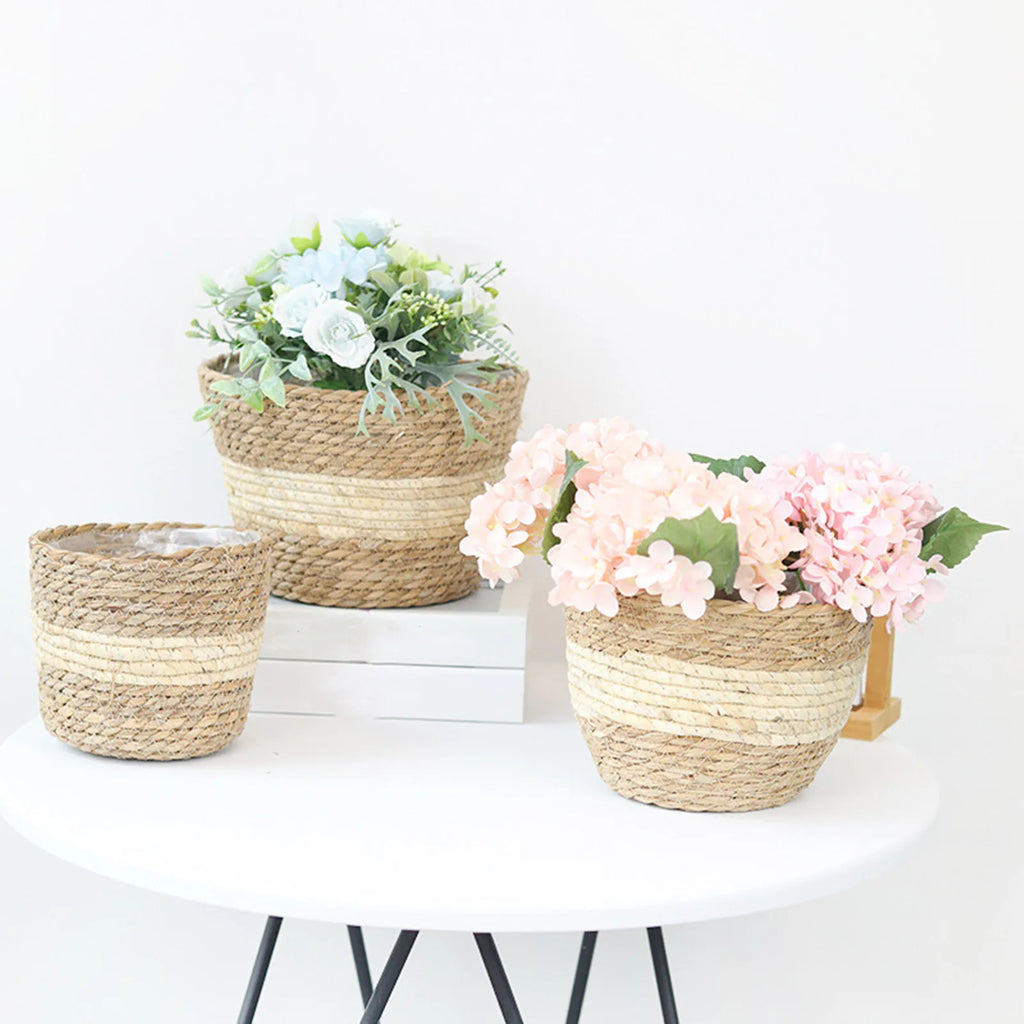 Woven Straw Plant Pot Cover Basket for Indoor &amp; Outdoor Plants