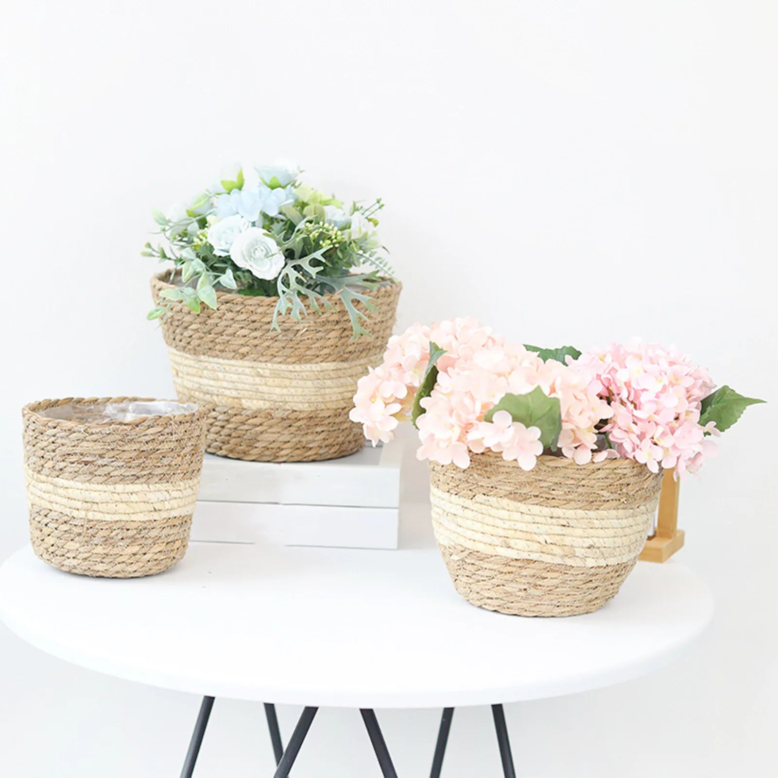 Woven Straw Plant Pot Cover Basket for Indoor &amp; Outdoor Plants