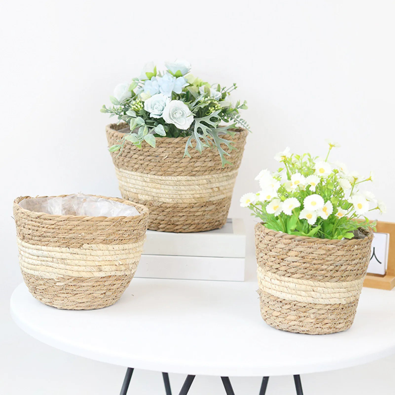 Woven Straw Plant Pot Cover Basket for Indoor &amp; Outdoor Plants