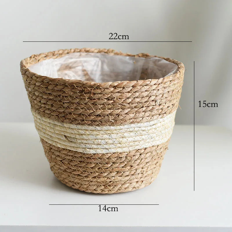 Woven Straw Plant Pot Cover Basket for Indoor &amp; Outdoor Plants