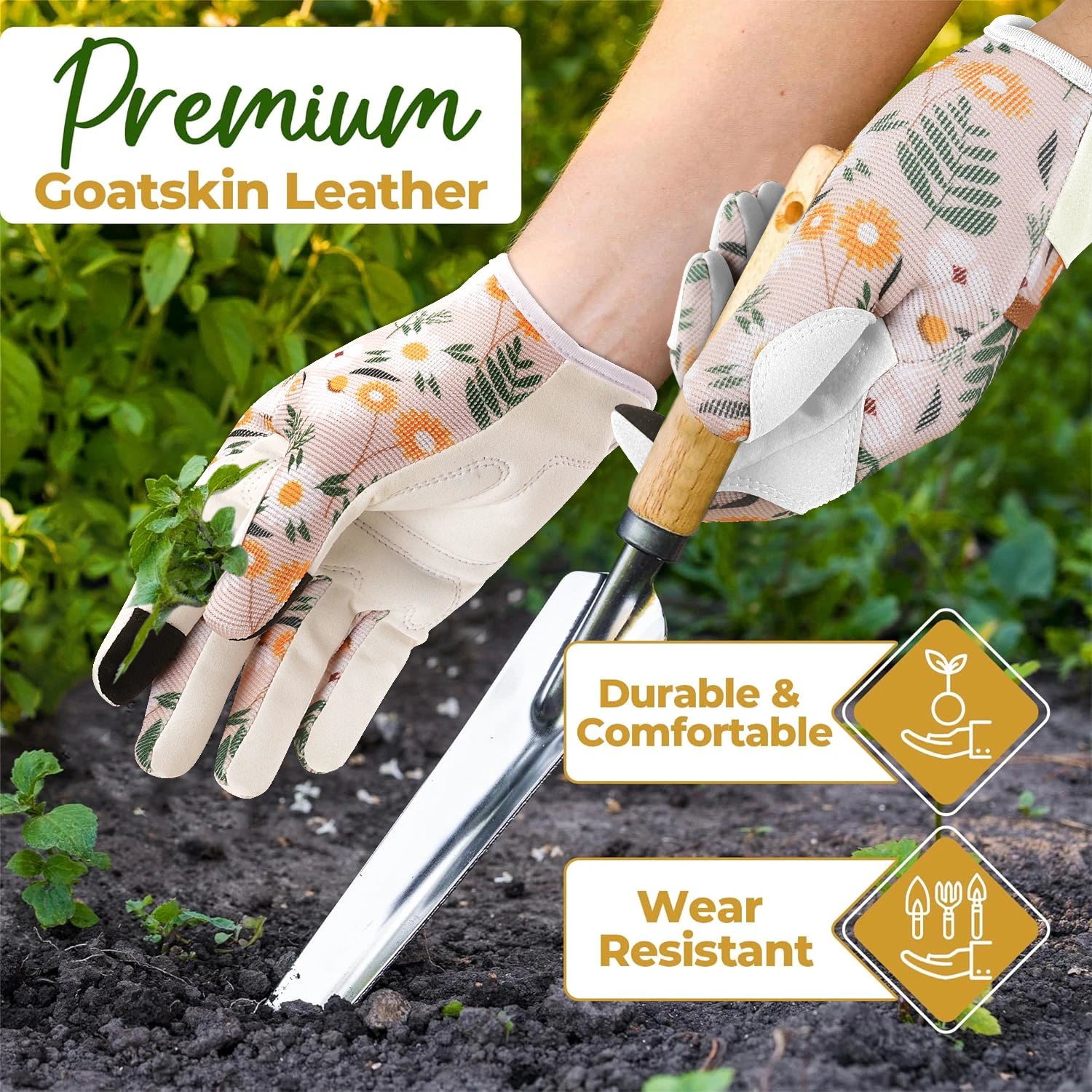 Thorn-Proof Leather Gardening Gloves for Pruning &amp; Weeding