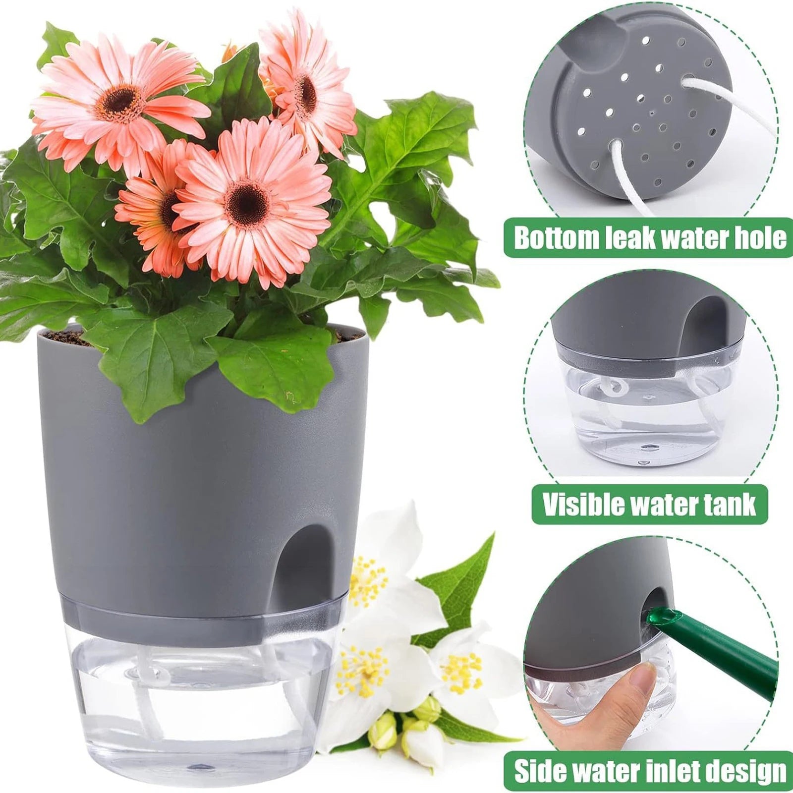 Self-Watering Hydroponic Flower Pot for Soilless Plant Growing