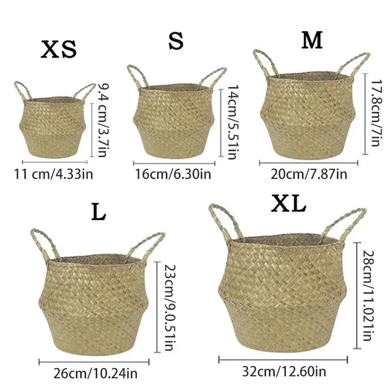 Handwoven Straw Plant Pot Basket for Indoor &amp; Outdoor Decor