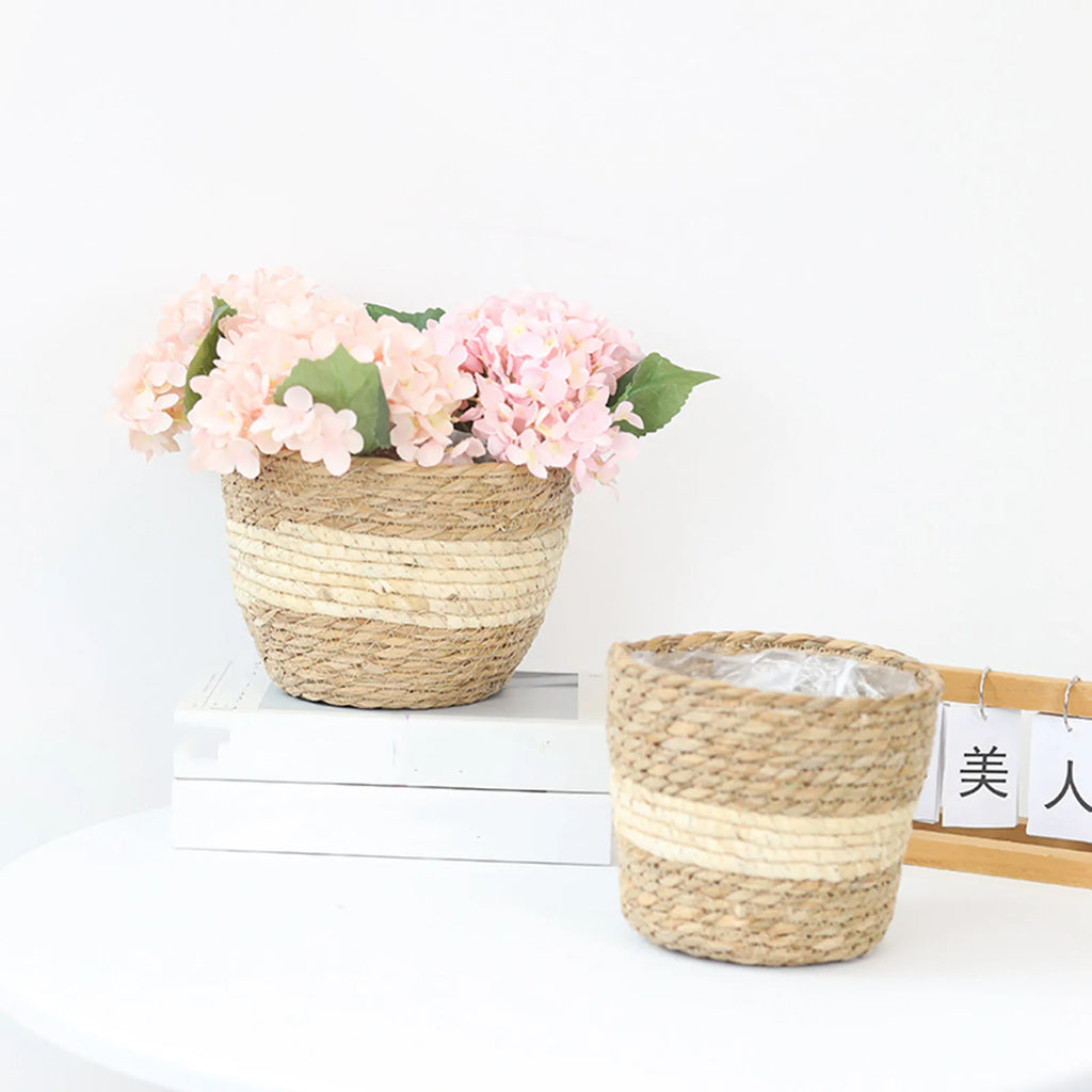 Woven Straw Plant Pot Cover Basket for Indoor &amp; Outdoor Plants