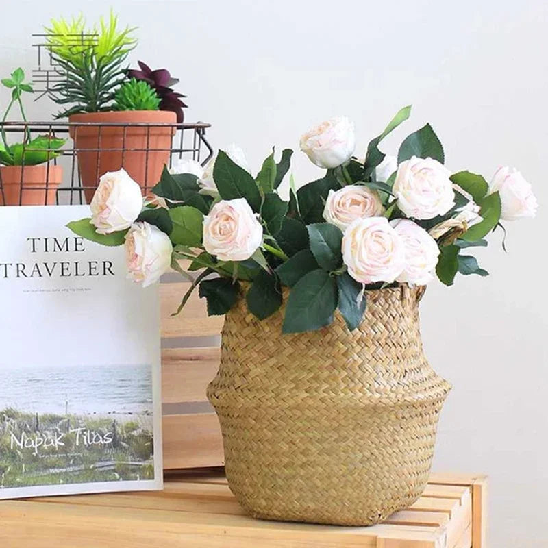 Handwoven Straw Plant Pot Basket for Indoor &amp; Outdoor Decor