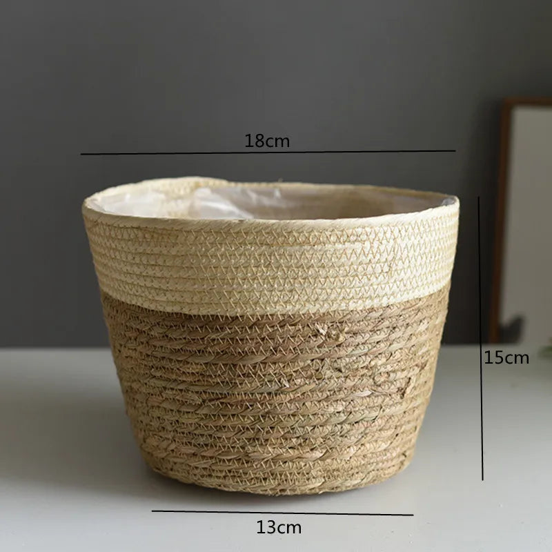 Woven Straw Plant Pot Cover Basket for Indoor &amp; Outdoor Plants