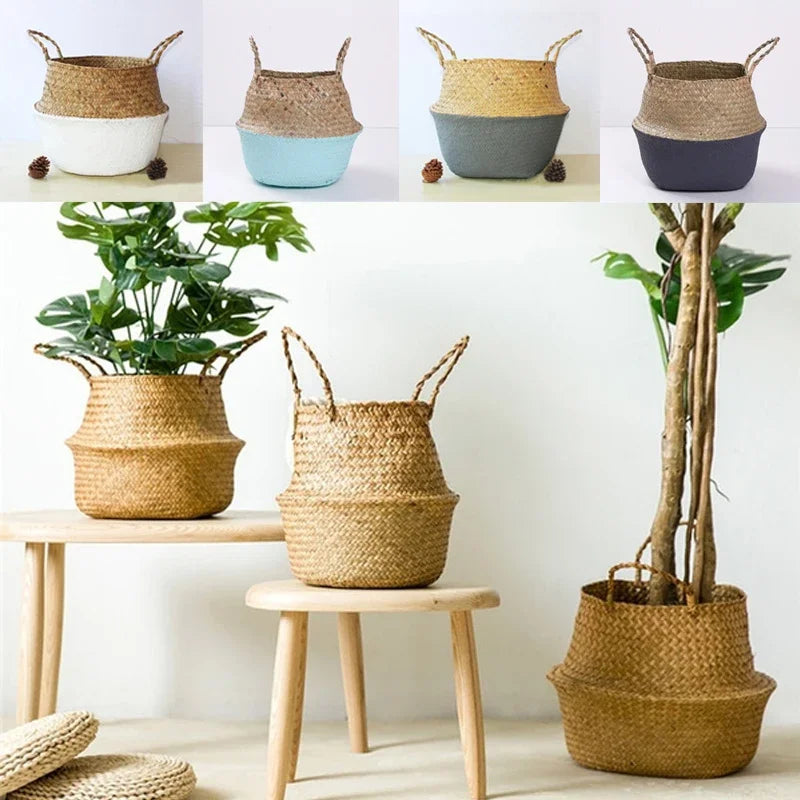 Handwoven Straw Plant Pot Basket for Indoor &amp; Outdoor Decor
