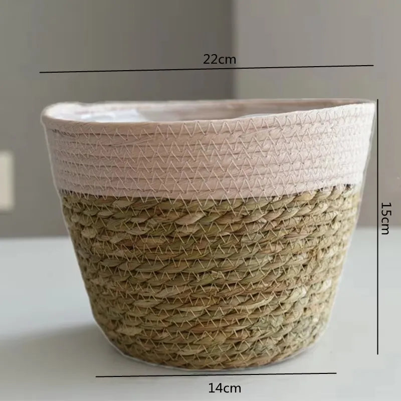 Woven Straw Plant Pot Cover Basket for Indoor &amp; Outdoor Plants