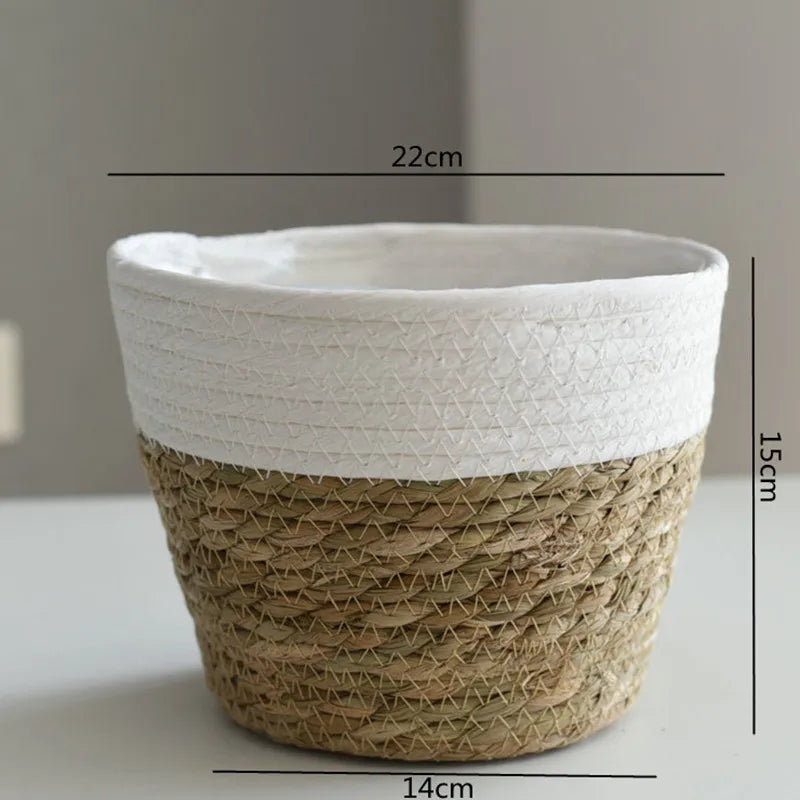 Woven Straw Plant Pot Cover Basket for Indoor &amp; Outdoor Plants