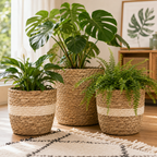 Woven Straw Plant Pot Cover Basket for Indoor &amp; Outdoor Plants