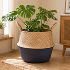 Handwoven Straw Plant Pot Basket for Indoor &amp; Outdoor Decor