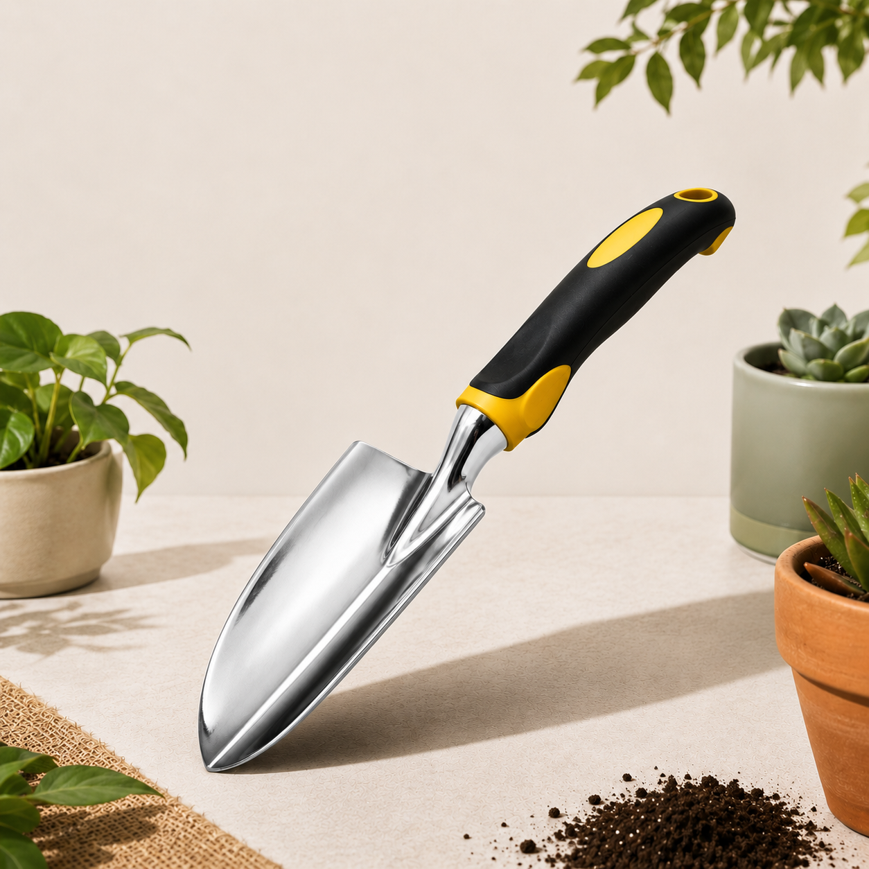 Stainless Steel Garden Shovel with Anti-Slip Rubber Handle